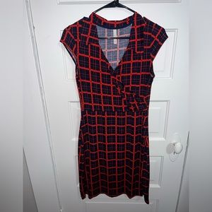Red and navy blue collard and tied waist dress size medium